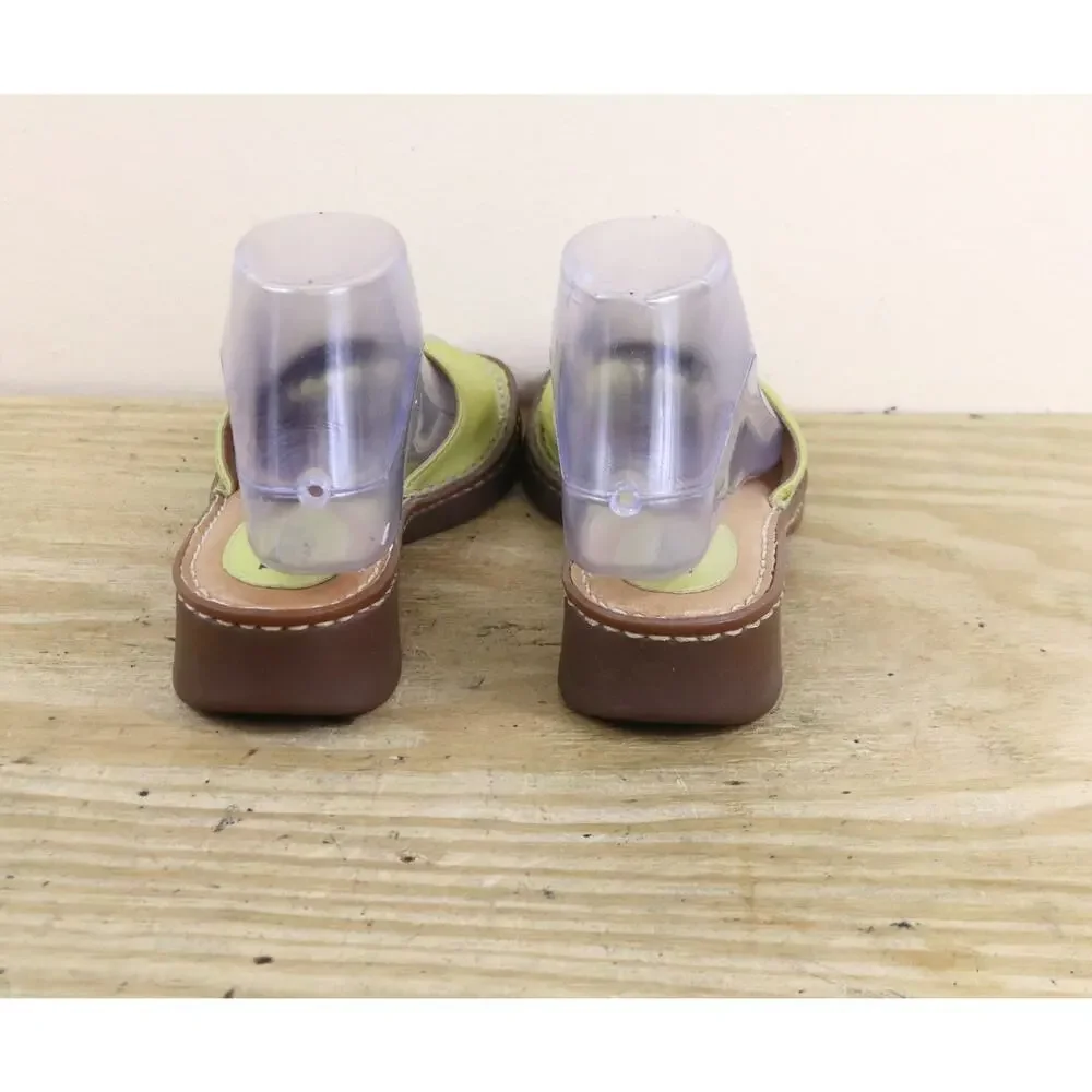 Born Sandals Womens 6 Lime Green Leather Wedge Shoes Slip On - Picture 3 of 8